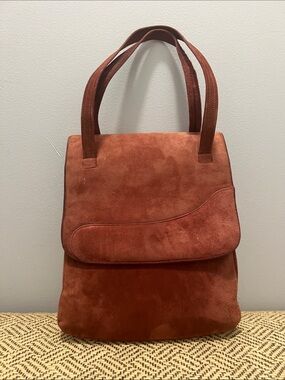 Vintage Suede Leather Rust Coloured Handbag